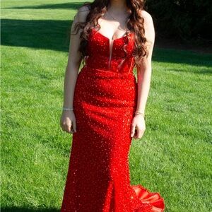 Sherri Hill Sparkling Red Prom Dress
